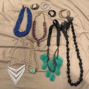 Set of 6 necklaces, and 4 hoop earrings.